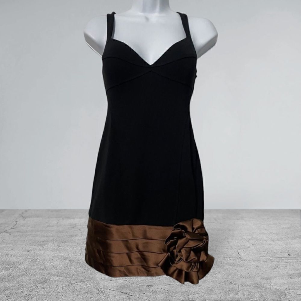 Basix II Mini Pleated‎ Floral Cocktail Dress Size 0 Black And  Brown